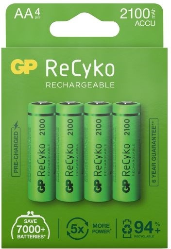 GP ReCyko AA-batteri, 2100 mAh, 4-pack in de groep HOME ELECTRONICS / Batterijen & Opladers / Oplaadbare batterijen / AA bij TP E-commerce Nordic AB (38-99871)