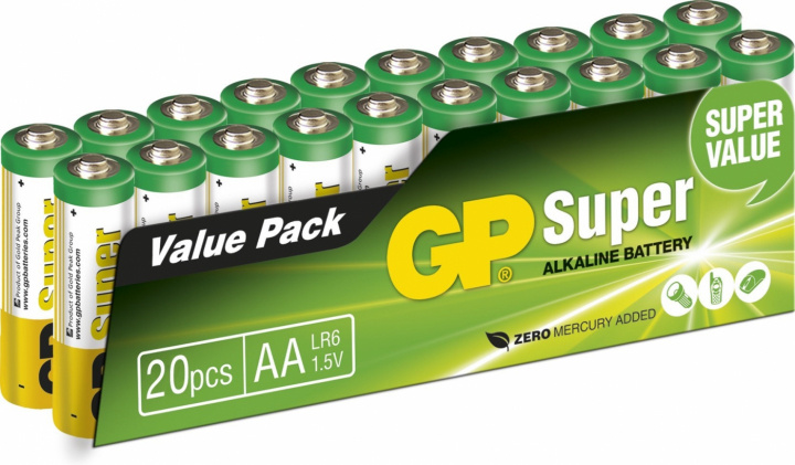 GP Super Alkaline AA batteri, 15A/LR6, 20-pack in de groep HOME ELECTRONICS / Batterijen & Opladers / Batterijen / Batterijen voor hoortoestellen bij TP E-commerce Nordic AB (38-99872)
