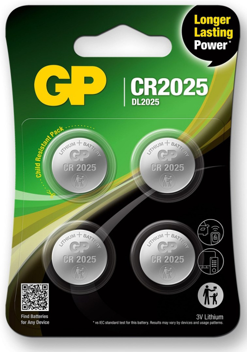 GP Knoopcel Lithium CR2025, 4-pak in de groep HOME ELECTRONICS / Batterijen & Opladers / Batterijen / Knoopcel bij TP E-commerce Nordic AB (38-99874)