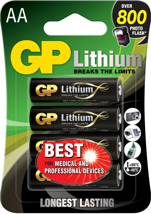 GP AA lithiumbatterij 1,5V, 15LF-2U4, 4-pak in de groep HOME ELECTRONICS / Batterijen & Opladers / Batterijen / Batterijen voor hoortoestellen bij TP E-commerce Nordic AB (38-99879)