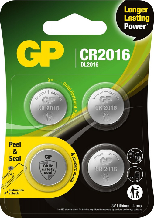 GP Knoopcel Lithium CR2016, 4 stuks in de groep HOME ELECTRONICS / Batterijen & Opladers / Batterijen / Knoopcel bij TP E-commerce Nordic AB (38-99880)