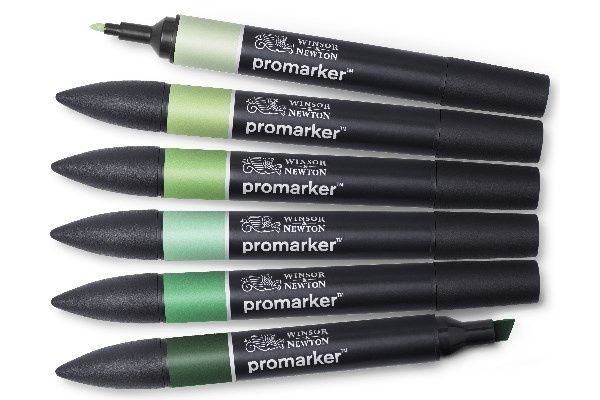 Winsor Promarker 6st, Green tones in de groep SPORT, VRIJE TIJD & HOBBY / Hobby / Schilderen & tekenen / Pennen, kleurpotloden en inkt bij TP E-commerce Nordic AB (A01318)