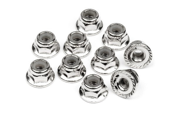 Serrated Flange Lock Nut M4 (Silver/10Pcs) in de groep SPEELGOED, KINDER- & BABYPRODUCTEN / Op afstand bestuurbaar / Reserveonderdelen & Extra accessoires / HPI / Schroeven/Beugels / Moeren bij TP E-commerce Nordic AB (A02105)