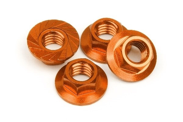 Serrated Flange Nut M4 (Orange/4Pcs) in de groep SPEELGOED, KINDER- & BABYPRODUCTEN / Op afstand bestuurbaar / Reserveonderdelen & Extra accessoires / HPI / Schroeven/Beugels / Moeren bij TP E-commerce Nordic AB (A04096)