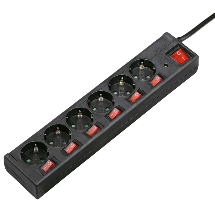 HAMA 6W-POWERJACK 6+1SWITCH individually switchable, black in de groep HUISHOUDEN & TUIN / Elektriciteit & Verlichting / Stekkerblokken bij TP E-commerce Nordic AB (A04784)