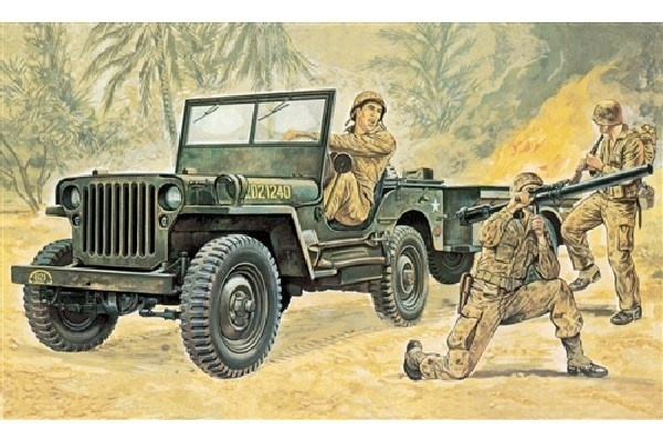 Italeri 1:35 Willys MB Jeep with Trailer in de groep SPORT, VRIJE TIJD & HOBBY / Hobby / Kunststof modellen / Militaire voertuigen (land) bij TP E-commerce Nordic AB (A07059)