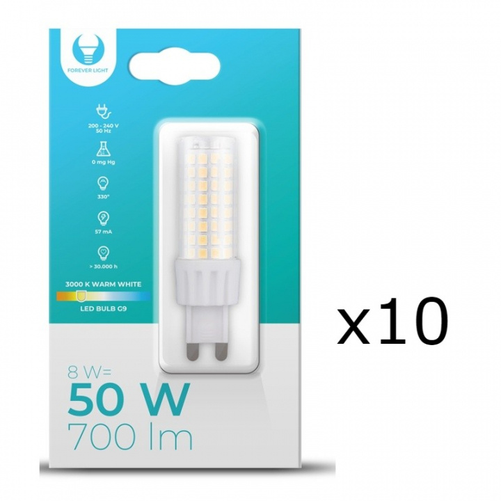 LED Lamp, G9, 8W, 230V, 3000K, 10-pack, Warm wit in de groep HOME ELECTRONICS / Verlichting / LED-lampen bij TP E-commerce Nordic AB (A08708-PKT10)
