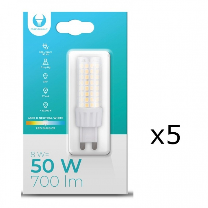 LED lamp, G9, 8W, 230V, 4500K, 5-pack, Wit neutraal in de groep HOME ELECTRONICS / Verlichting / LED-lampen bij TP E-commerce Nordic AB (A08709-PKT05)