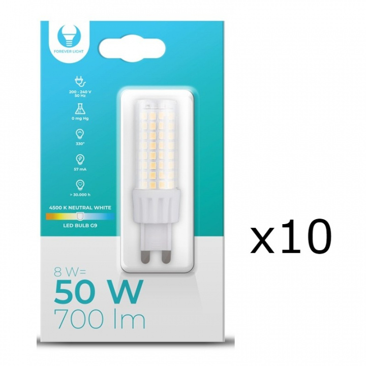 LED lamp, G9, 8W, 230V, 4500K, 10-pack, Wit neutraal in de groep HOME ELECTRONICS / Verlichting / LED-lampen bij TP E-commerce Nordic AB (A08709-PKT10)