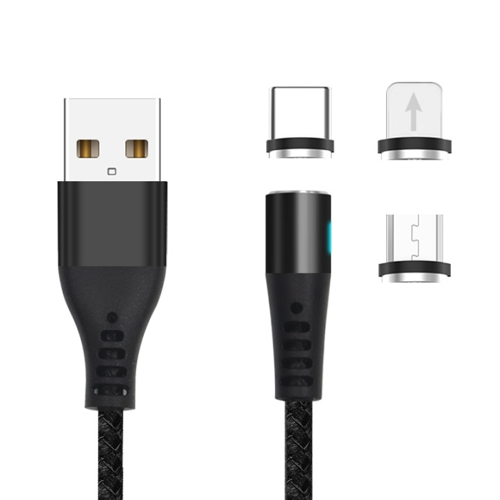 Maxlife MXUC-02 Magnetisk 3i1-Laddkabel (Lightning/USB-C/microUSB) Fast Charge (2A), Svart in de groep SMARTPHONE & TABLETS / Opladers & Kabels / Kabels / Kabels microUSB bij TP E-commerce Nordic AB (A08731)