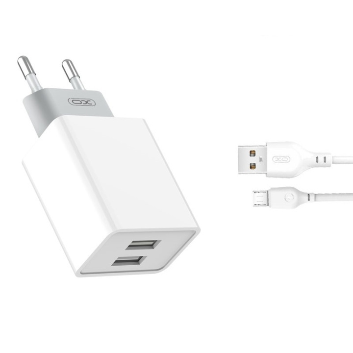 XO L65 - Väggladdare (2,4A) 2xUSB + microUSB-kabel in de groep SMARTPHONE & TABLETS / Opladers & Kabels / Wandoplader / Wandoplader microUSB bij TP E-commerce Nordic AB (A08773)
