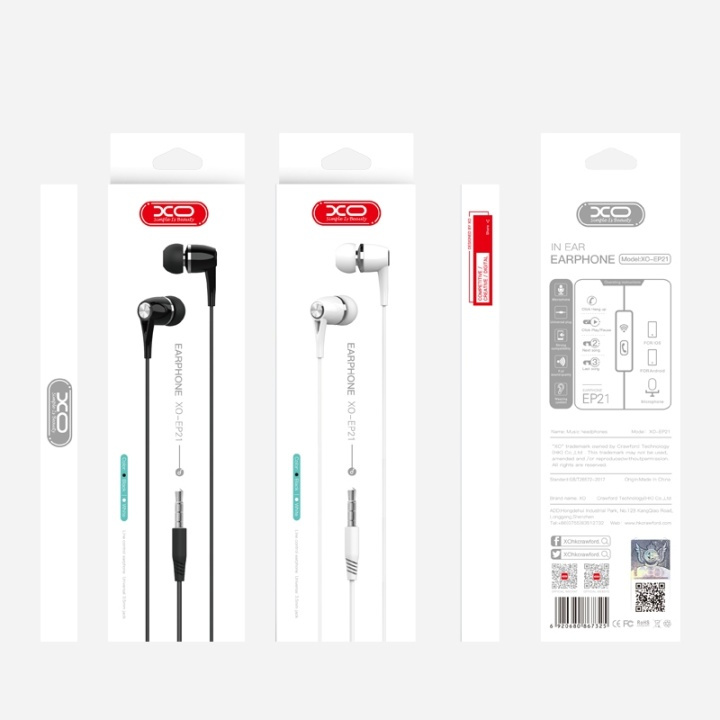 Xo EP21 bedrade in-ear-koptelefoon, wit in de groep HOME ELECTRONICS / Audio & Beeld / Koptelefoon & Accessoires / Koptelefoon bij TP E-commerce Nordic AB (A08776)