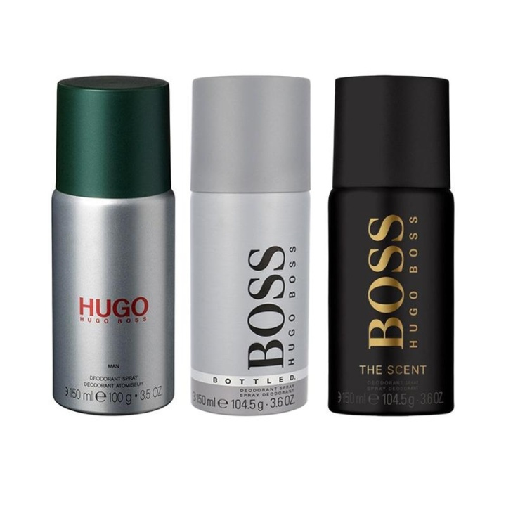 3-pack Hugo Boss Deo Spray Bottled + Hugo Man + The Scent 150ml in de groep BEAUTY & HEALTH / Geuren & Parfum / Deodorant / Deodorant voor vrouwen bij TP E-commerce Nordic AB (A10988)