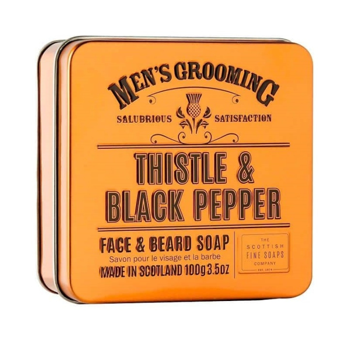 Scottish Fine Soaps Thistle & Black Pepper Face & Beard Soap in a Tin 100g in de groep BEAUTY & HEALTH / Cadeausets / Cadeausets voor hem bij TP E-commerce Nordic AB (A13070)