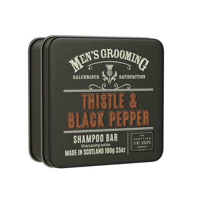 Scottish Fine Soaps Thistle & Black Pepper Shampoo Bar in a Tin 100g in de groep BEAUTY & HEALTH / Cadeausets / Cadeausets voor hem bij TP E-commerce Nordic AB (A13074)