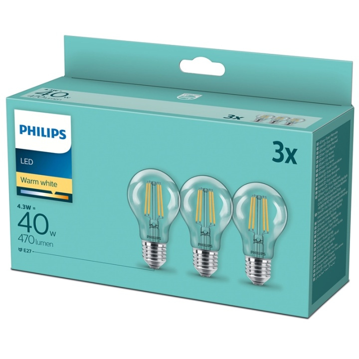 Philips 3-pack LED E27 Normal Klar 40W in de groep HOME ELECTRONICS / Verlichting / LED-lampen bij TP E-commerce Nordic AB (A13808)
