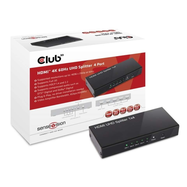 CLUB3D HDMI 2.0 UHD Splitter 4 Ports in de groep HOME ELECTRONICS / Kabels & Adapters / HDMI / Adapters bij TP E-commerce Nordic AB (A13944)