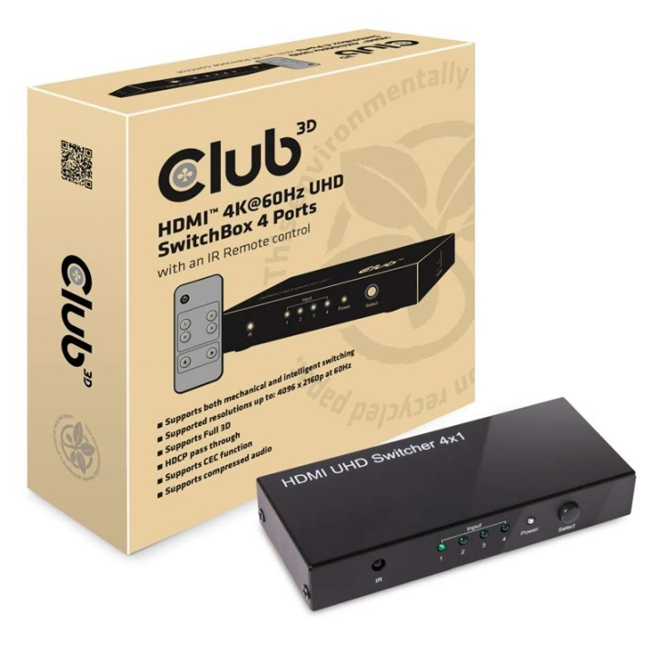 CLUB3D HDMI 2.0 UHD SwitchBox 4 Ports in de groep HOME ELECTRONICS / Kabels & Adapters / HDMI / Adapters bij TP E-commerce Nordic AB (A13945)