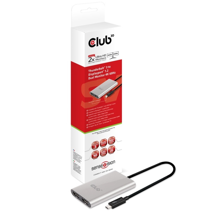 CLUB3D ThunderboltT 3 to DisplayportT 1.2 Dual Monitor 4K 60Hz in de groep COMPUTERS & RANDAPPARATUUR / Computerkabels / DisplayPort / Adapters bij TP E-commerce Nordic AB (A13947)