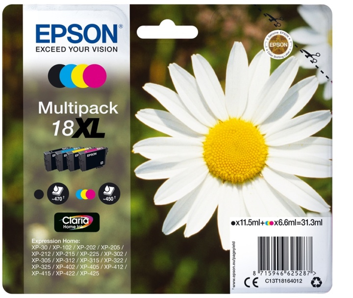 Epson Daisy Flerpack 4 färger 18XL Claria Home-bläck in de groep COMPUTERS & RANDAPPARATUUR / Printers & Accessoires / Inkt & Toner / Inktpatronen / Epson bij TP E-commerce Nordic AB (A14069)