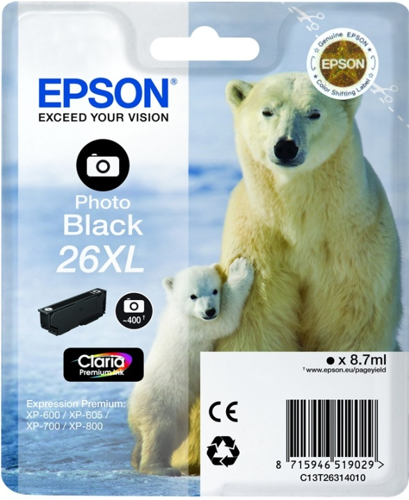 Epson Polar bear Singlepack Photo Black 26XL Claria Premium Ink in de groep COMPUTERS & RANDAPPARATUUR / Printers & Accessoires / Inkt & Toner / Inktpatronen / Epson bij TP E-commerce Nordic AB (A14078)