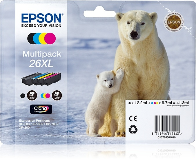 Epson Polar bear Flerpack 4 färger 26XL Claria Premium-bläck in de groep COMPUTERS & RANDAPPARATUUR / Printers & Accessoires / Inkt & Toner / Inktpatronen / Epson bij TP E-commerce Nordic AB (A14079)