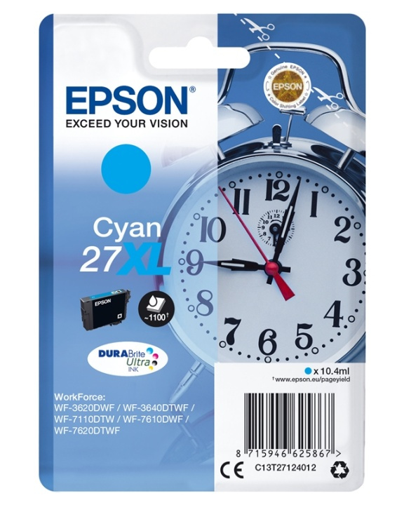 Epson Alarm clock Singlepack Cyan 27XL DURABrite Ultra Ink in de groep COMPUTERS & RANDAPPARATUUR / Printers & Accessoires / Inkt & Toner / Inktpatronen / Epson bij TP E-commerce Nordic AB (A14081)