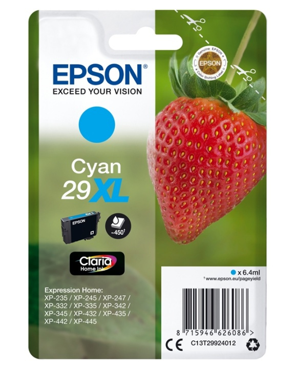 Epson Strawberry Singlepack Cyan 29XL Claria Home Ink in de groep COMPUTERS & RANDAPPARATUUR / Printers & Accessoires / Inkt & Toner / Inktpatronen / Epson bij TP E-commerce Nordic AB (A14088)