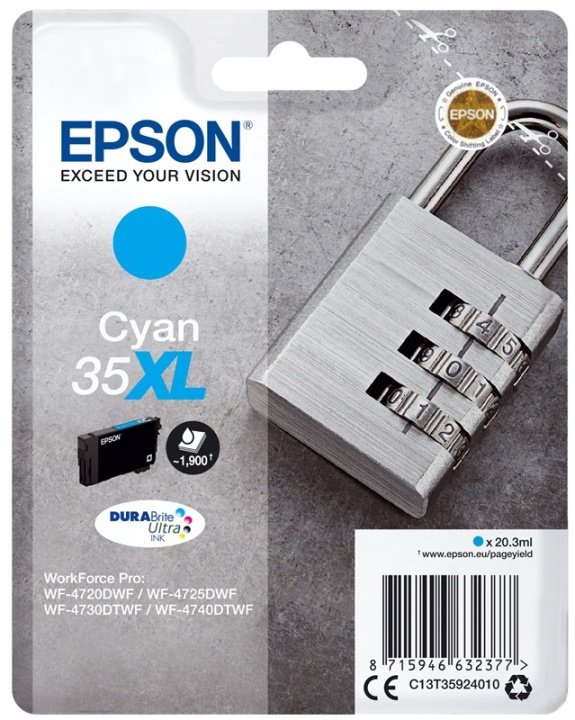 Epson Padlock Singlepack Cyan 35XL DURABrite Ultra Ink in de groep COMPUTERS & RANDAPPARATUUR / Printers & Accessoires / Inkt & Toner / Inktpatronen / Epson bij TP E-commerce Nordic AB (A14108)