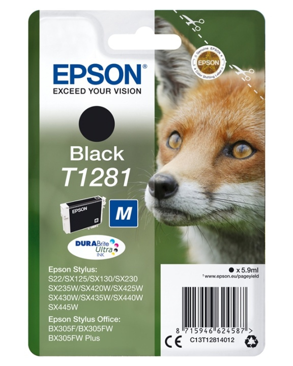 Epson Fox Enpack svart T1281 DURABrite Ultra-bläck in de groep COMPUTERS & RANDAPPARATUUR / Printers & Accessoires / Inkt & Toner / Inktpatronen / Epson bij TP E-commerce Nordic AB (A14135)