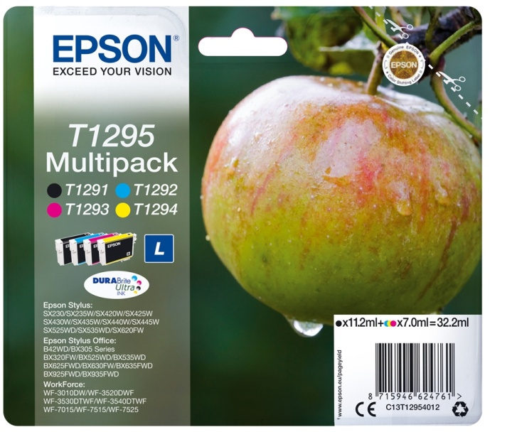 Epson Apple Flerpack 4 färger T1295 DURABrite Ultra-bläck in de groep COMPUTERS & RANDAPPARATUUR / Printers & Accessoires / Inkt & Toner / Inktpatronen / Epson bij TP E-commerce Nordic AB (A14137)