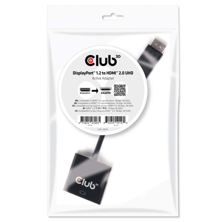 CLUB3D DisplayPort 1.2 to HDMI 2.0 UHD Active Adapter in de groep COMPUTERS & RANDAPPARATUUR / Computerkabels / DisplayPort / Adapters bij TP E-commerce Nordic AB (A14268)
