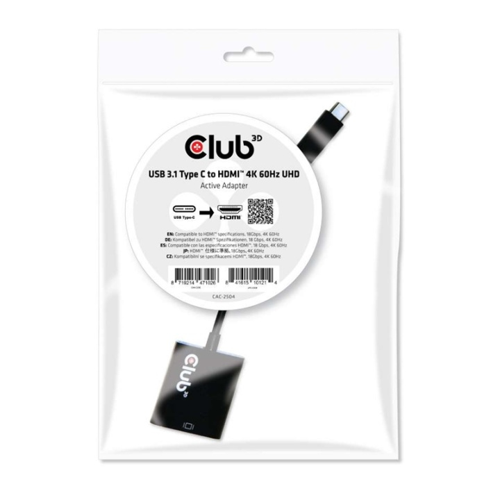 CLUB3D USB 3.1 Type C to HDMI 2.0 UHD 4K 60HZ Active Adapter in de groep HOME ELECTRONICS / Kabels & Adapters / HDMI / Adapters bij TP E-commerce Nordic AB (A14272)