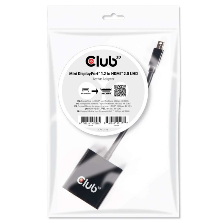 CLUB3D Mini DisplayPort 1.2 to HDMI 2.0 UHD Active Adapter in de groep COMPUTERS & RANDAPPARATUUR / Computerkabels / DisplayPort / Adapters bij TP E-commerce Nordic AB (A14276)