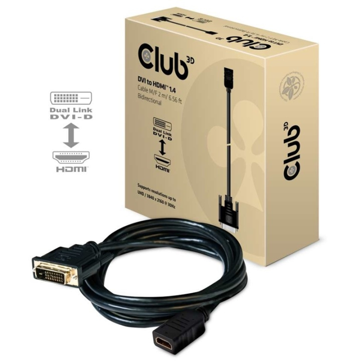 CLUB3D DVI to HDMI 1.4 Cable M/F 2m/6.56ft Bidirectional in de groep COMPUTERS & RANDAPPARATUUR / Computerkabels / DVI / Kabels bij TP E-commerce Nordic AB (A14288)