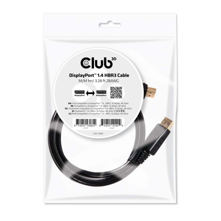 CLUB3D DisplayPort 1.4 HBR3 Cable 1m/3.28ft Male/Male 8K60Hz in de groep COMPUTERS & RANDAPPARATUUR / Computerkabels / DisplayPort / Kabels bij TP E-commerce Nordic AB (A14567)
