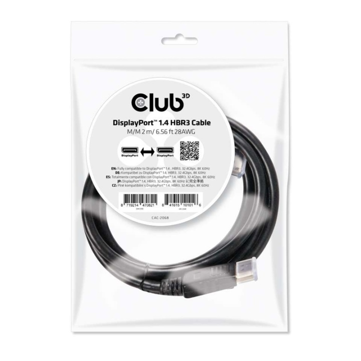 CLUB3D DisplayPort 1.4 HBR3 Cable 2m/6.56ft M/M 8K60Hz in de groep COMPUTERS & RANDAPPARATUUR / Computerkabels / DisplayPort / Kabels bij TP E-commerce Nordic AB (A14568)