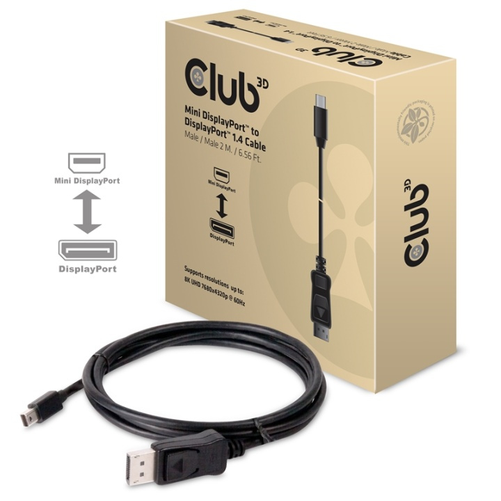 CLUB3D Mini DisplayPort to DisplayPort 1.4 HBR3 8K60Hz Cable, 2 Meter / 6.56 Fee in de groep COMPUTERS & RANDAPPARATUUR / Computerkabels / DisplayPort / Kabels bij TP E-commerce Nordic AB (A14575)