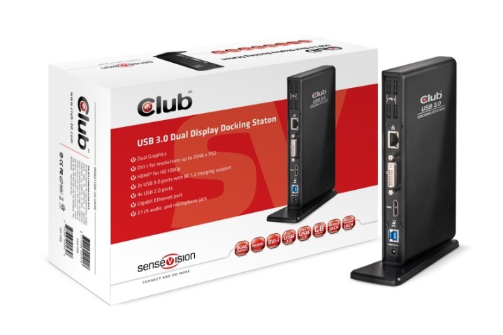 CLUB3D SenseVision USB3.0 Dual Display Docking Station in de groep COMPUTERS & RANDAPPARATUUR / Laptops & accessoires / Docking station bij TP E-commerce Nordic AB (A14578)