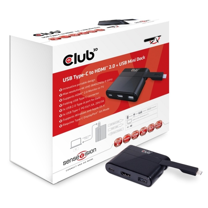 CLUB3D USB Type-C to HDMIT 2.0 + USB 2.0 + USB Type-C Charging Mini Dock in de groep HOME ELECTRONICS / Kabels & Adapters / HDMI / Adapters bij TP E-commerce Nordic AB (A14580)