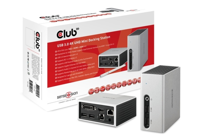 CLUB3D SenseVision USB 3.0 4K UHD Mini Docking Station in de groep COMPUTERS & RANDAPPARATUUR / Laptops & accessoires / Docking station bij TP E-commerce Nordic AB (A14582)
