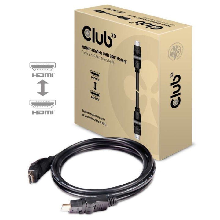CLUB3D HDMI 2.0 4K60Hz UHD 360 Degree Rotary cable 2m/6.74ft in de groep HOME ELECTRONICS / Kabels & Adapters / HDMI / Kabels bij TP E-commerce Nordic AB (A14786)