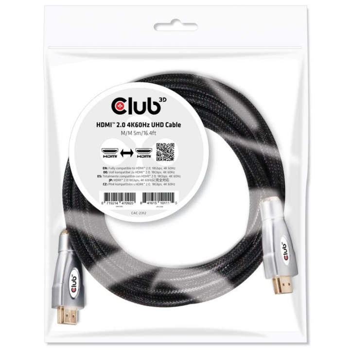 CLUB3D HDMI 2.0 4K60Hz UHD Cable 5m/16.4ft in de groep HOME ELECTRONICS / Kabels & Adapters / HDMI / Kabels bij TP E-commerce Nordic AB (A14789)