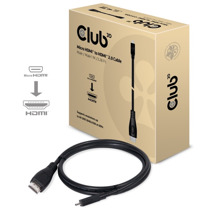 CLUB3D Micro HDMIT to HDMIT 2.0 4K60Hz Cable 1M / 3.28Ft in de groep HOME ELECTRONICS / Kabels & Adapters / HDMI / Kabels bij TP E-commerce Nordic AB (A14796)