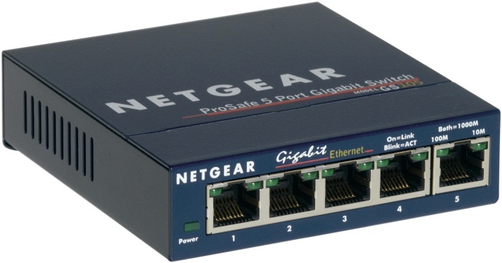 Netgear GS105 Ohanterad Gigabit Ethernet (10/100/1000) Blå in de groep COMPUTERS & RANDAPPARATUUR / Netwerk / Schakelaars bij TP E-commerce Nordic AB (A15269)
