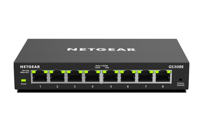 Netgear GS308E hanterad Gigabit Ethernet (10/100/1000) Svart in de groep COMPUTERS & RANDAPPARATUUR / Netwerk / Schakelaars / 10/100/1000Mbps bij TP E-commerce Nordic AB (A15277)