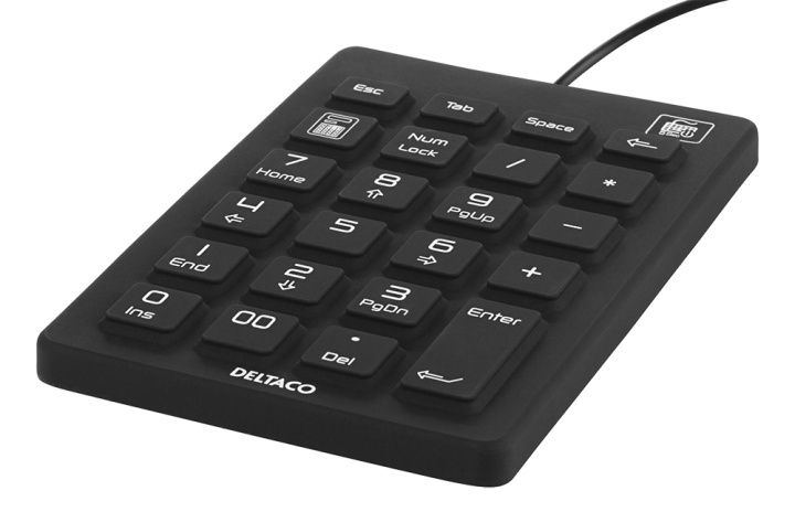 DELTACO silicon numpad, IP68, 23 keys, USB, black in de groep COMPUTERS & RANDAPPARATUUR / Muizen en toetsenborden / Toetsenborden / Met kabel bij TP E-commerce Nordic AB (A16640)