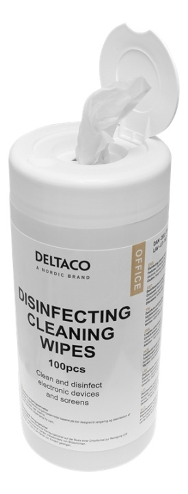 DELTACO Office Antibacterial wipes, 100pcs tube in de groep COMPUTERS & RANDAPPARATUUR / Computeraccessoires / Reiniging bij TP E-commerce Nordic AB (A16644)