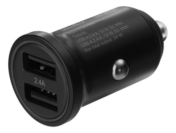 DELTACO 12/24 V USB car charger with dual USB-A ports, 24 W, blackDELT in de groep SMARTPHONE & TABLETS / Opladers & Kabels / Autoladers / Autoladers USB bij TP E-commerce Nordic AB (A16658)