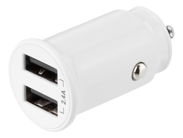 DELTACO USB car charger, 2x USB-A, 2,4 A, total 12 W, white in de groep SMARTPHONE & TABLETS / Opladers & Kabels / Autoladers / Autoladers USB bij TP E-commerce Nordic AB (A16660)
